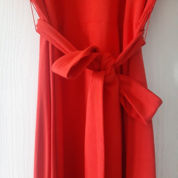 Loft Coral Red Dress with Ruffles and Tie Bow - Picture 3 of 12